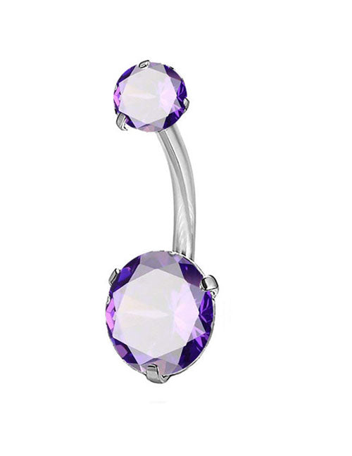 P114 Silver Purple Rhinestone Belly Button Ring - Iris Fashion Jewelry