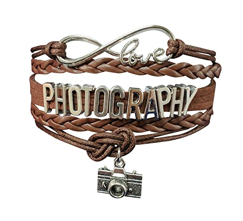 B436 Brown Photography Camera Infinity Leather Layer Bracelet - Iris Fashion Jewelry