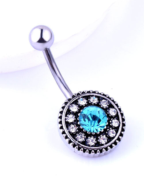 P38 Silver Light Blue Rhinestone Belly Button Ring - Iris Fashion Jewelry