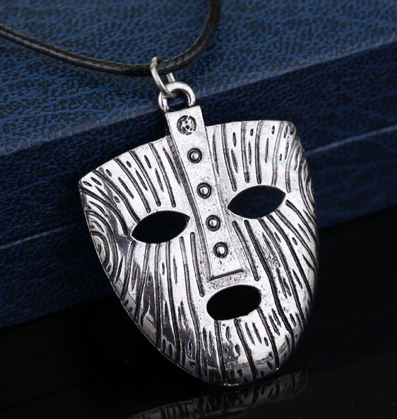 AZ402 Silver Mask on Leather Cord Necklace with FREE Earrings