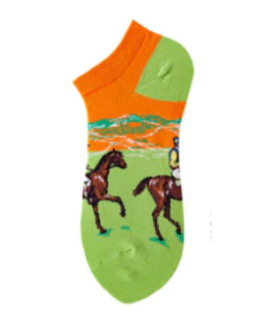 SF403 Lime Green Race Horse Low Cut Socks - Iris Fashion Jewelry
