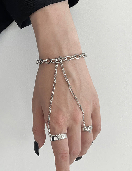 B37 Silver Finger Chain Ring Bracelet - Iris Fashion Jewelry