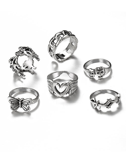 RS96 Silver Color 6 pc. Ring Set - Iris Fashion Jewelry
