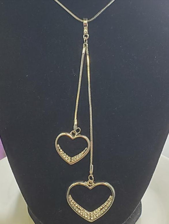 AZ136 Silver Double Heart Rhinestone Necklace with FREE EARRINGS