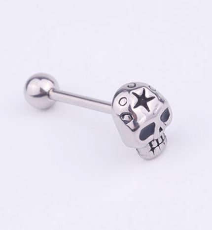 P146 Silver Stainless Steel Star Skull Tongue Ring - Iris Fashion Jewelry
