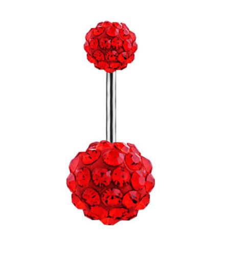 P133 Silver Double Ball Red Gems Belly Button Ring - Iris Fashion Jewelry