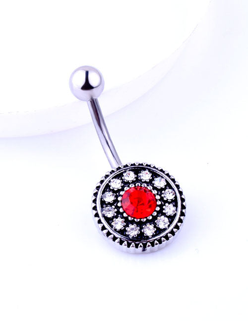 P107 Silver Red Rhinestone Belly Button Ring - Iris Fashion Jewelry
