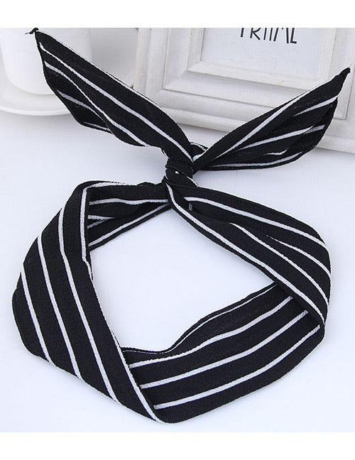 H61 Black & White Stripe Pattern Wire Hair Band - Iris Fashion Jewelry