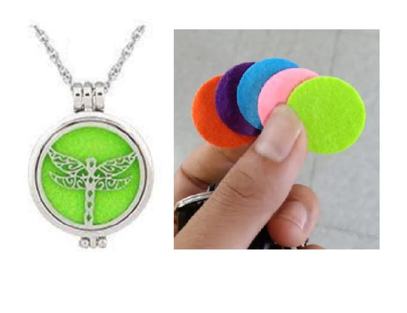 N1111 Silver Dragonfly Essential Oil Necklace with FREE Earrings PLUS 5 Different Color Pads - Iris Fashion Jewelry