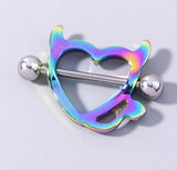 P61 Multi Color Heart with Horns SINGLE Nipple Ring - Iris Fashion Jewelry
