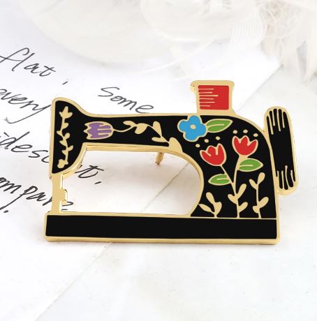 F54 Rose Gold Black Floral Sewing Machine Fashion Pin - Iris Fashion Jewelry