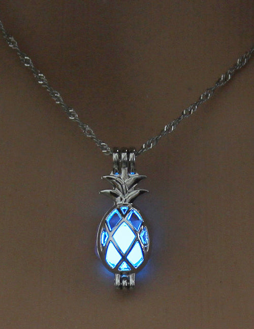 N1645 Silver Glow in the Dark Pineapple Necklace with FREE EARRINGS - Iris Fashion Jewelry