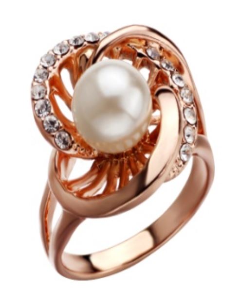 R197 Gold Pearl Rhinestone Ring - Iris Fashion Jewelry