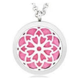 N1944 Silver Flower Design Essential Oil Necklace with FREE Earrings PLUS 5 Different Color Pads - Iris Fashion Jewelry