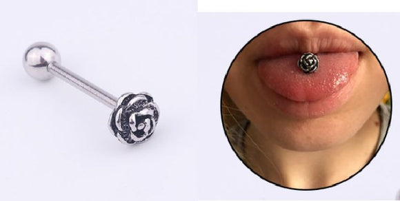 P144 Silver Stainless Steel Rose Tongue Ring - Iris Fashion Jewelry
