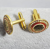 AZ74 Gold Red Accent Rhinestone Cufflinks - Iris Fashion Jewelry