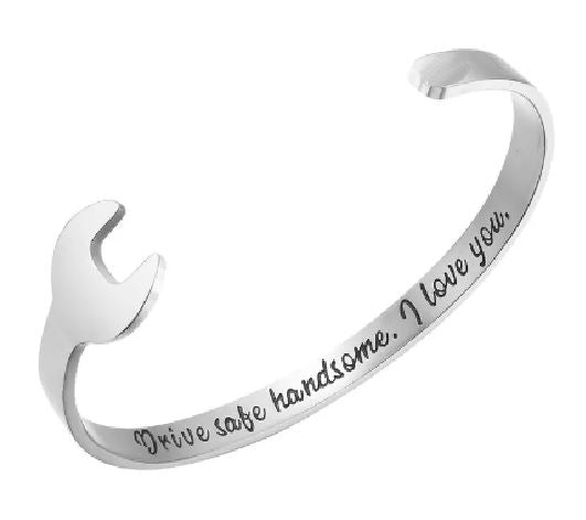 B1304 Silver Drive Safe Handsome I Love You Wrench Cuff Bracelet