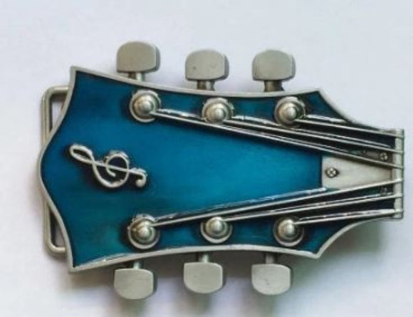 BU74 Blue Guitar Belt Buckle - Iris Fashion Jewelry