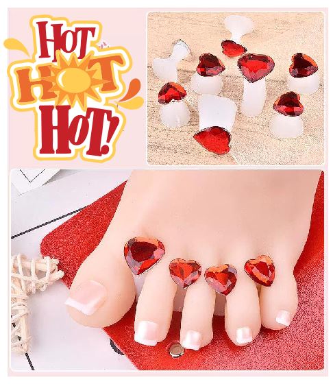 NS121  Red Heart Gem Soft Silicone Finger or Toe Separators 8 Piece Set - Iris Fashion Jewelry