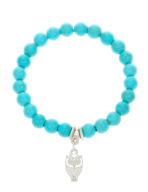 AZ280B Silver Color Owl Turquoise Crackle Bead Bracelet