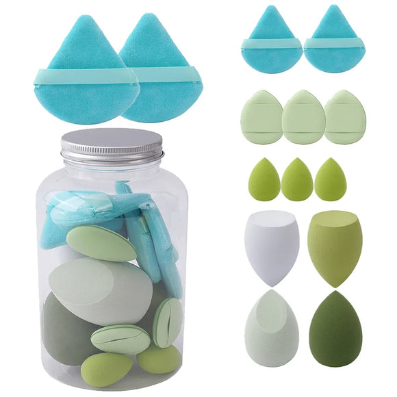 AZ539B 14 Pcs Makeup Sponge Set Turquoise & Green