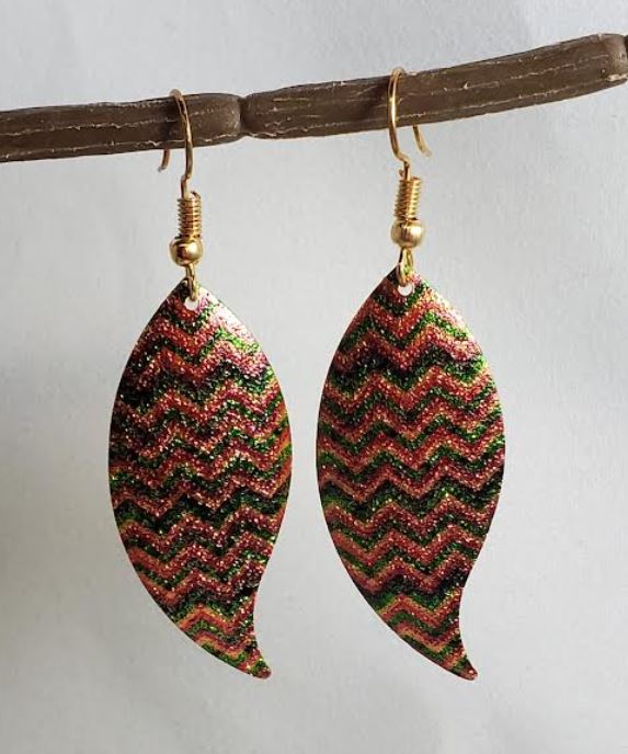 E1227 Gold Colorful Leaf Shape Metal Earrings