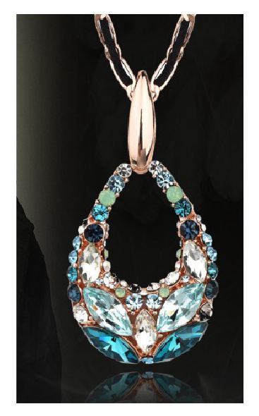 AZ1432 Rose Gold Color Multi Blue Gem Necklace With Free Earrings