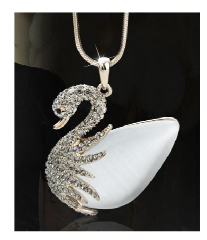 AZ460B Gold Color Moonstone Gem Swan Necklace With Free Earrings