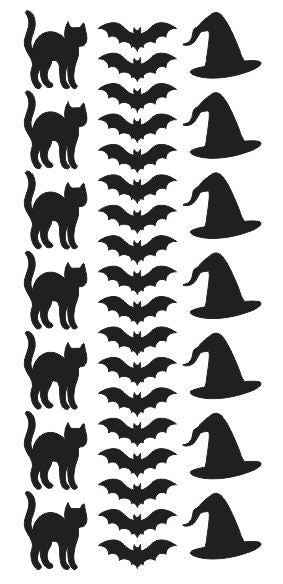 Halloween Stickers Black Cat Bat Witch Hat  1.25