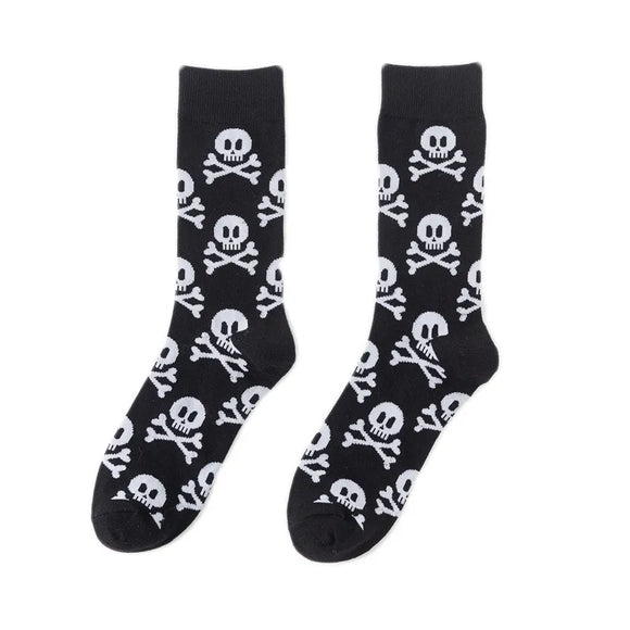 AZ307B Black & White Skull Print Socks