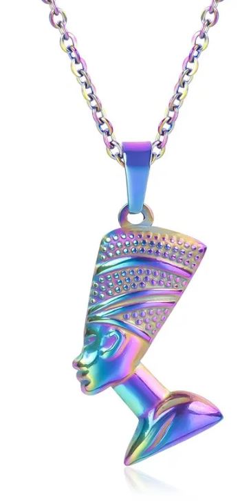 AZ1241 Oil Slick Pharaoh Style Necklace with Free Earrings Stainless Steel