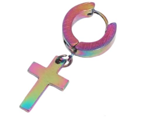 AZ825 Oil Slick Cross Earring (1 single earring)