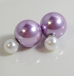 AZ1113 Pearl Lilac Ball & Rhinestone Earrings
