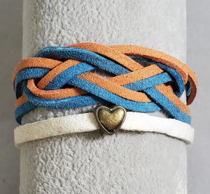 AZ1288 Turquoise & Orange Knot Heart Infinity Leather Bracelet