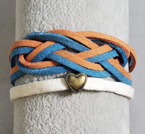 AZ1288 Turquoise & Orange Knot Heart Infinity Leather Bracelet