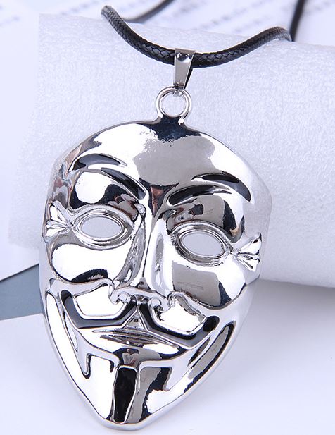 AZ1257 Silver Mask on Leather Cord Necklace with FREE Earrings
