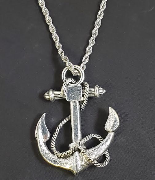 AZ1137 Silver Anchor Pendant Necklace with FREE Earrings