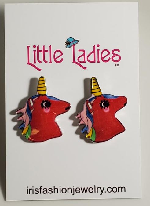 AZ1217 Red Unicorn Earrings