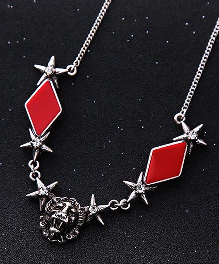 AZ1070 Silver Lion Red Accent Necklace FREE Earrings