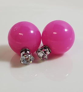 AZ1099 Hot Pink Ball & Rhinestone Earrings