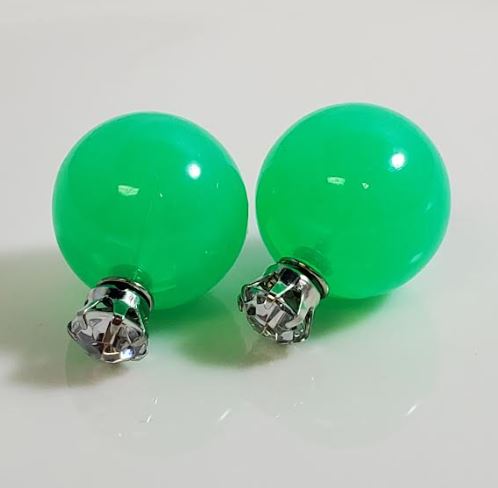 AZ1090 Green Ball & Rhinestone Earrings