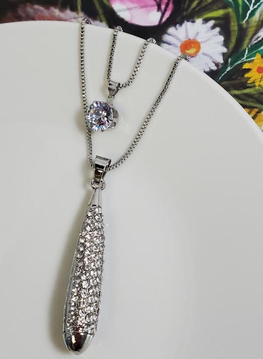 AZ1407 Silver Rhinestone Necklace with FREE Earrings
