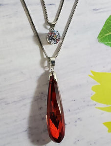 AZ1337 Silver Red Gemstone Necklace with FREE Earrings