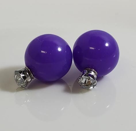 AZ1081 Purple Ball & Rhinestone Earrings
