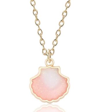 AZ1397 Gold Peach Glitter Seashell Necklace with FREE Earrings