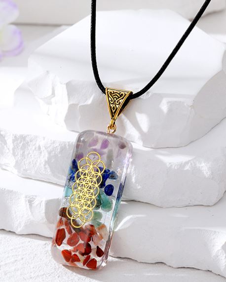 N1114 Gold Stone Filled Rectangle Resin Necklace with FREE