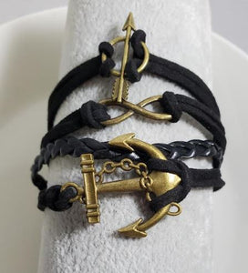 AZ1085 Black Arrow Anchor Infinity Layer Leather Bracelet