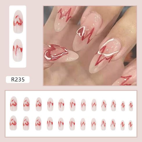 NS09 Long Length Almond Press On Nails 24 Pieces R235