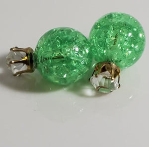 AZ1009 Light Green Ice Breaker Ball & Rhinestone Earrings