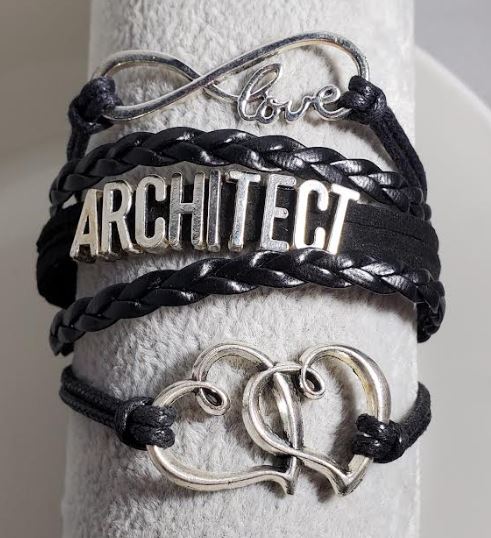 AZ1134 Black Architect Heart Love Infinity Layer Leather Bracelet